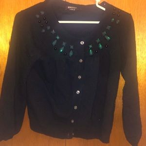 DKNY 100% Wool Cardigan with accent